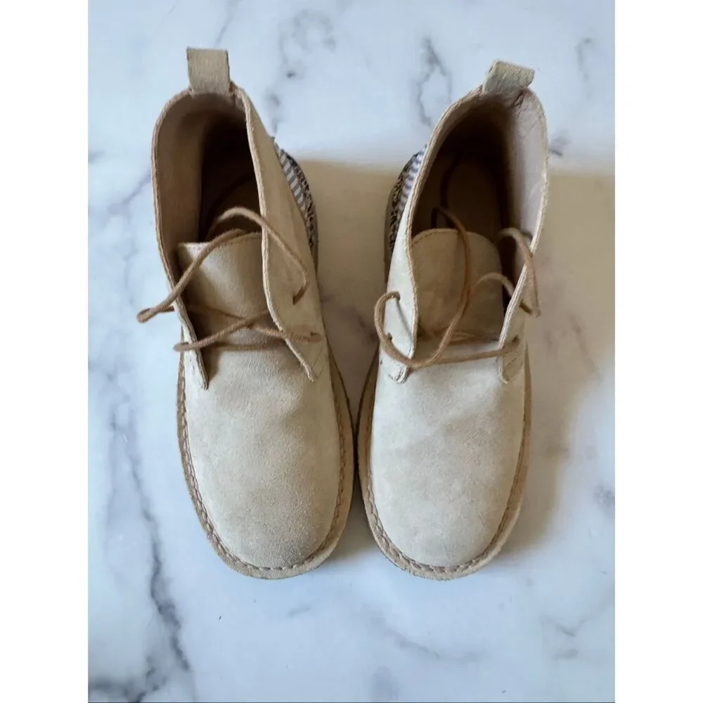 Zara cream 33  boys size 1.5 - 2 dress shoe ankle boot chukka canvas textured cl